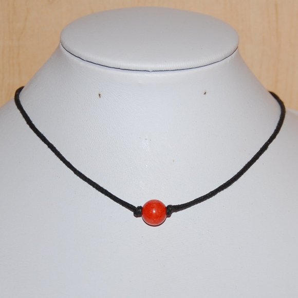 Orange Stone Necklace,Cord Necklace,Minimalist Necklace,Choker Necklace,Choker - Picture 1 of 2